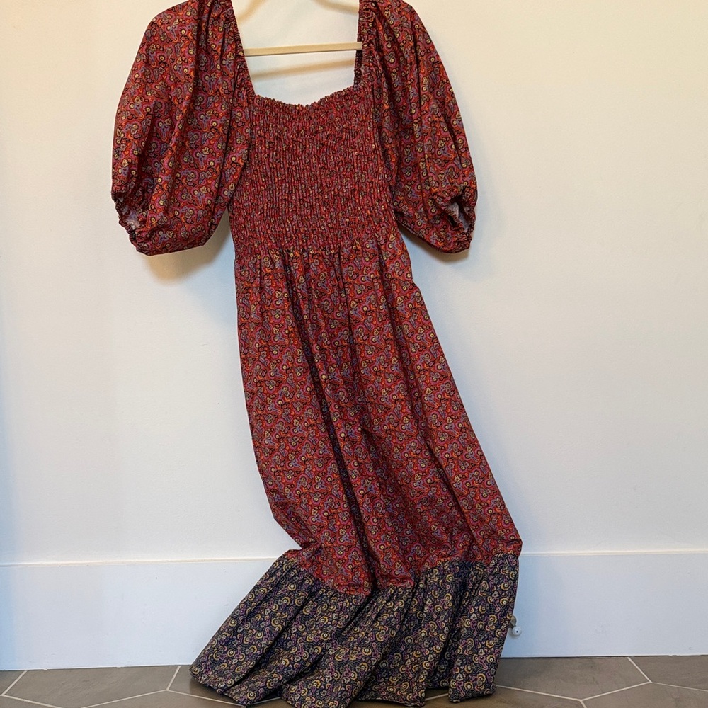 RHODE Pink and Blue Floral smocked Maxi Dress